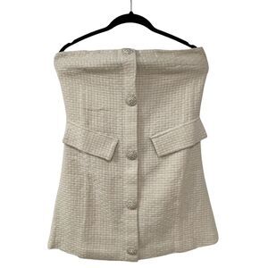 White Birch Tweed Crystal Embellished Strapless Dress White Small